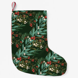 Klassischer Weihnachtsurlaub Botanisches Grünes Be Kleiner Weihnachtsstrumpf