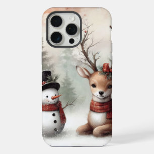 Klassischer Weihnachtswald Hirsch/Schneemann iPhone 15 Pro Max Hülle