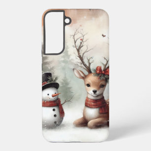 Klassischer Weihnachtswald Hirsch/Schneemann Samsung Galaxy Hülle