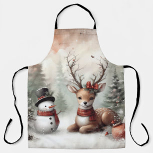 Klassischer Weihnachtswald Hirsch/Schneemann Schürze