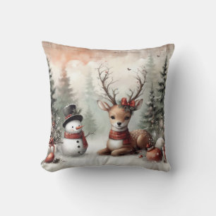 Klassischer Weihnachtswald mit Hirsch und Schneema Kissen