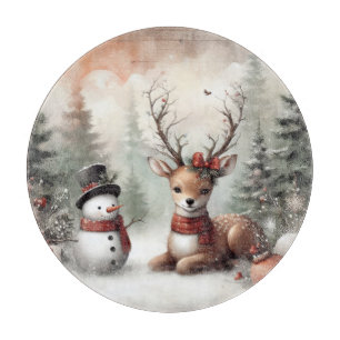 Klassischer Weihnachtswald mit Hirsch und Schneema Schneidebrett