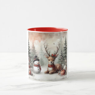 Klassischer Weihnachtswald mit Hirsch und Schneema Tasse