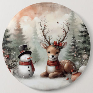 Klassischer Weihnachtswald mit Hirschen und Schnee Button