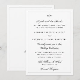 Klassischer Weißer Monogramm-QR-Code zur Hochzeit Einladung
