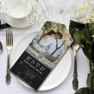 Klassischer weißer Text auf schwarzem Foto QR-Code All In One Einladung