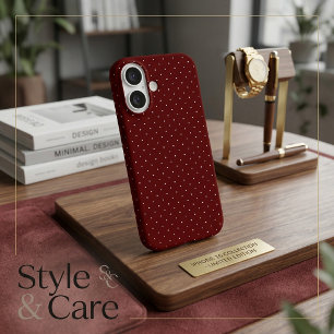 Klassischer Weißer Tupfen-Maroon-Schutz iPhone 16 Hülle