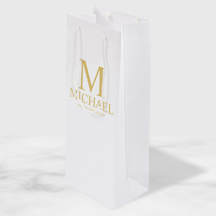Klassischer Weißer und Goldener Personalisierter T Geschenktüte Für Weinflaschen