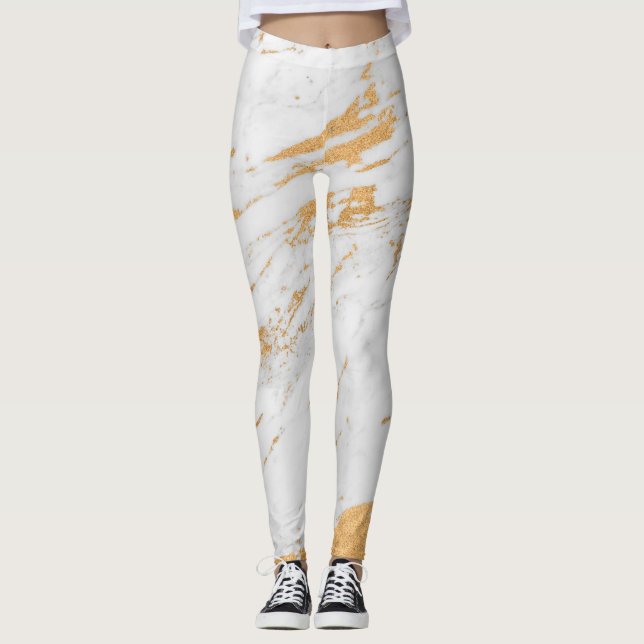 Klassischer weißer und goldener Stein Leggings (Vorderseite)