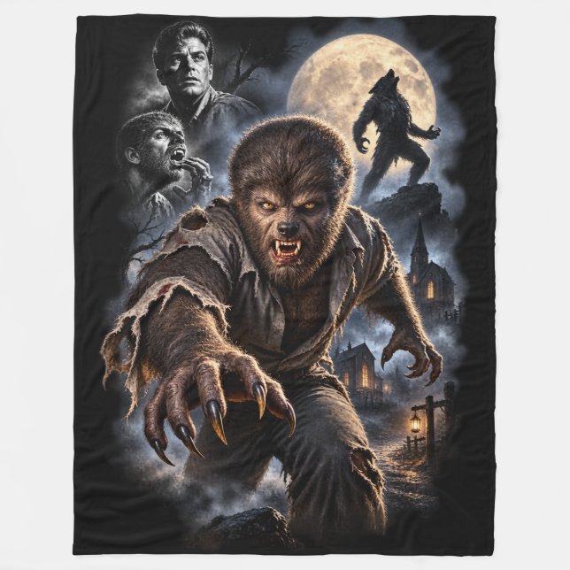 Klassischer Werwolf-Horror Fleecedecke (Vorderseite)