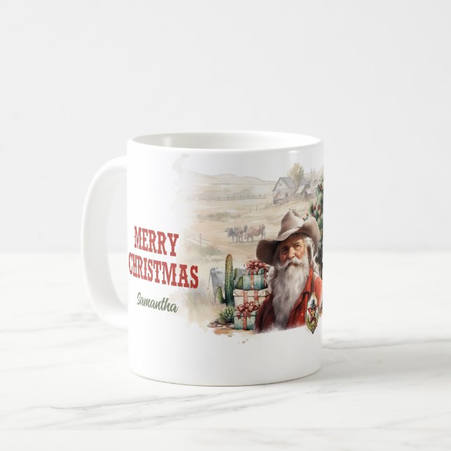 Klassischer Western mit Santa Cowboy-Hut Kaffeetasse (Vorderseite Links)