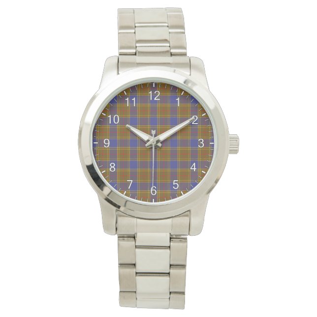 Klassischer Zeitloser Clan Balfour Moderner Tartan Armbanduhr (Vorderseite)