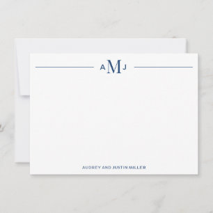 Klassisches 3-Buchstaben-Monogramm, blaues persona Mitteilungskarte