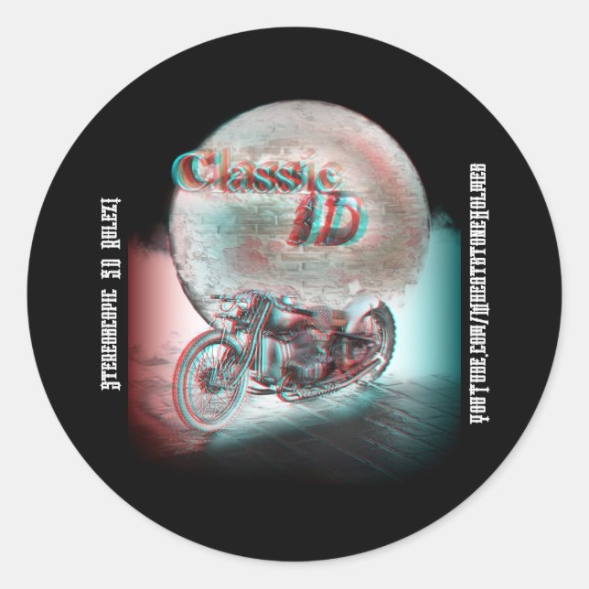 Klassisches 3D-Motorrad Runder Aufkleber (Vorderseite)