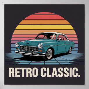 Klassisches 50er Jahre Limousinen Retro-Sonnenunte Poster