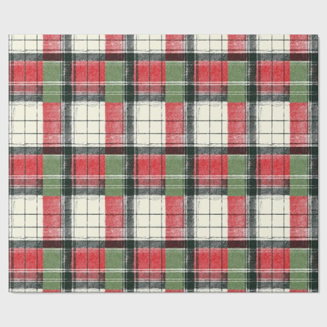 Klassisches abgenutztes grün-rotes Karomuster Geschenkpapier (Saum)