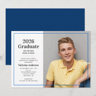 Klassisches Abschlussfoto Blau 2026 Foto Abschluss Einladung