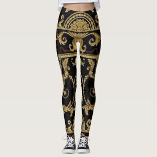 Klassisches Akanthusblatt Schwarz und Gold Leggings