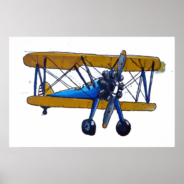 Klassisches altes Doppeldecker-Flugzeug mit Bugrad Poster (Vorne)
