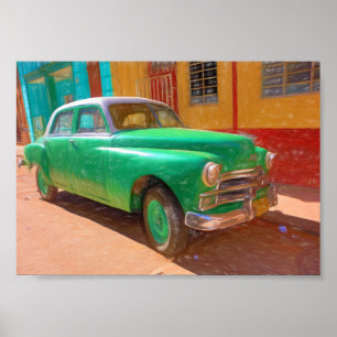 Klassisches amerikanisches Auto in Havanna, kubani Poster