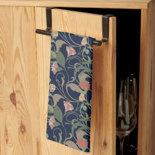 Klassisches Antik-Blau-Jugendstil-Blumenmuster Geschirrtuch