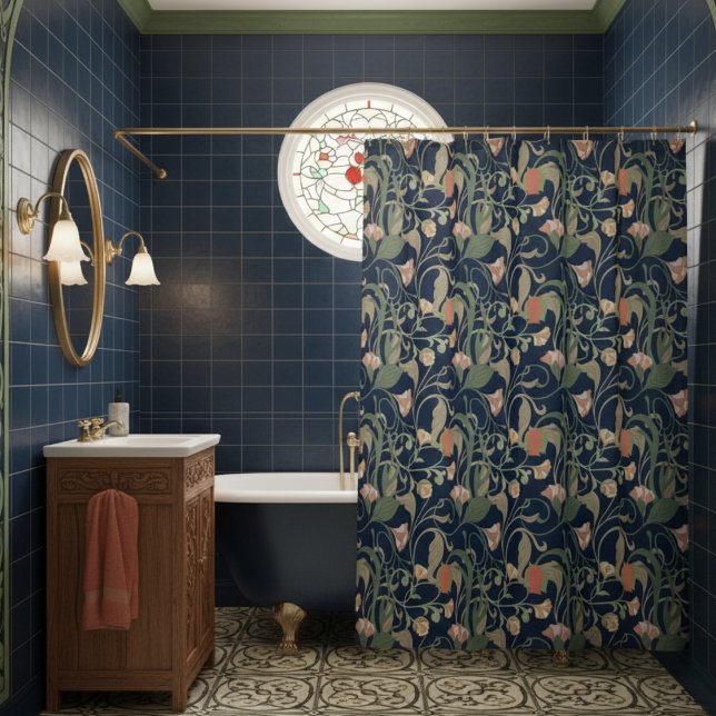 Klassisches antikes blaues Jugendstil-Muster Duschvorhang (Von Creator hochgeladen)