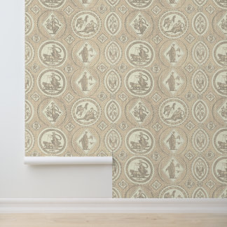 Klassisches antikes Medaillon Beige Braun Toile Tapete