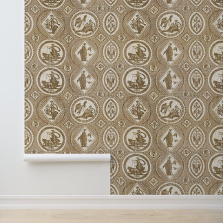 Klassisches antikes Medaillon Beige Braun Toile Tapete