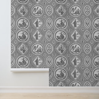 Klassisches antikes Medaillon Grau Toile Tapete