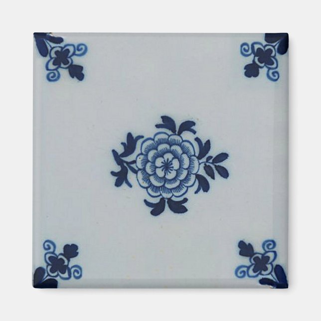 Klassisches Antiquariat Delft Blue Tile - Blumenmo Magnet (Vorne)