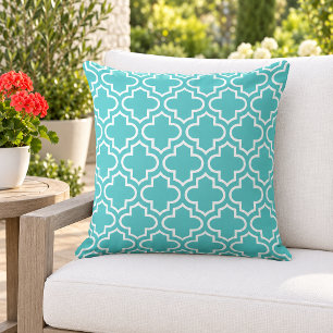 Klassisches Aqua-Weiß-Quatrefoil-Gitter Kissen