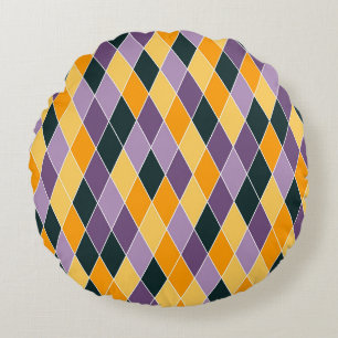 Klassisches Argyle-Diamantgittermuster Rundes Kissen