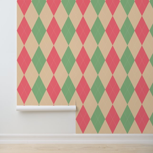 Klassisches Argyle - Pink Sage & Blush Tapete (Anwendung)