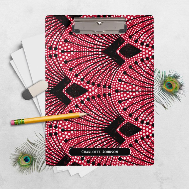 Klassisches Art Deco Schwarz-weiß Peacock Muster Klemmbrett (Timeless Art Deco Red Black White Peacock Pattern Clipboard ©Susanne Sachers - Sunny Mind 🌞)