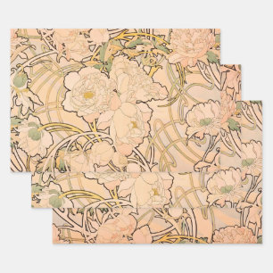 Klassisches Art Nouveau Pfingstrosen-Gartenmuster  Geschenkpapier Set