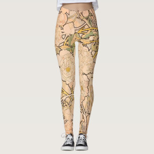 Klassisches Art Nouveau Pfingstrosen-Gartenmuster Leggings