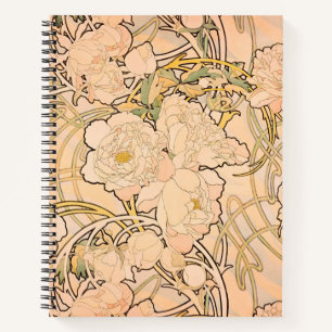 Klassisches Art Nouveau Pfingstrosen-Gartenmuster  Notizbuch