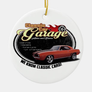 Klassisches Auto-Garagen-Rot Camaro Keramik Ornament