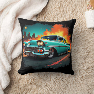 Klassisches Auto-Kissen mit Neon-Nachtstraßenszene Kissen