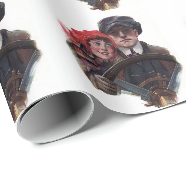 Klassisches Auto Vintag romantische Winterbild Geschenkpapier (Rolleneckpunkt)