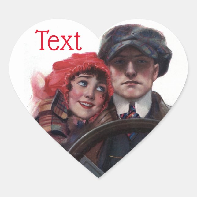 Klassisches Auto Vintag romantische Winterbild Herz-Aufkleber (Vorderseite)