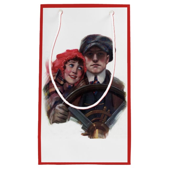 Klassisches Auto Vintag romantische Winterbild Kleine Geschenktüte (Vorderseite)