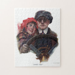 Klassisches Auto Vintag romantische Winterbild Puzzle