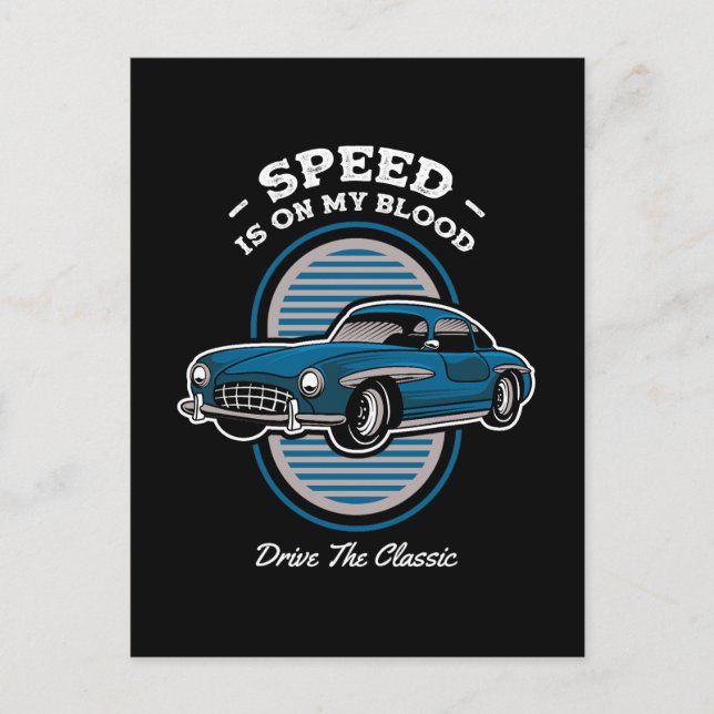 Klassisches Autodesign mit dem Motto 'Geschwindigk Postkarte (Vorderseite)