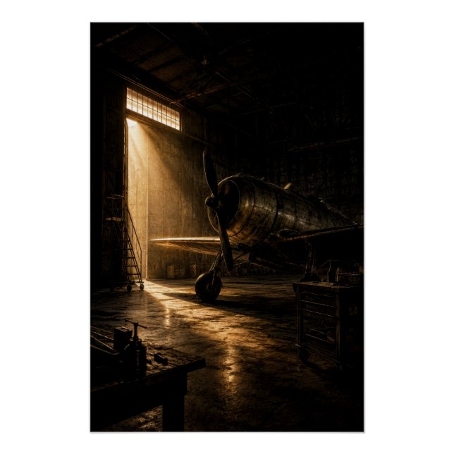 Klassisches Aviation-Hangar Golden Light Poster (Vorderseite)