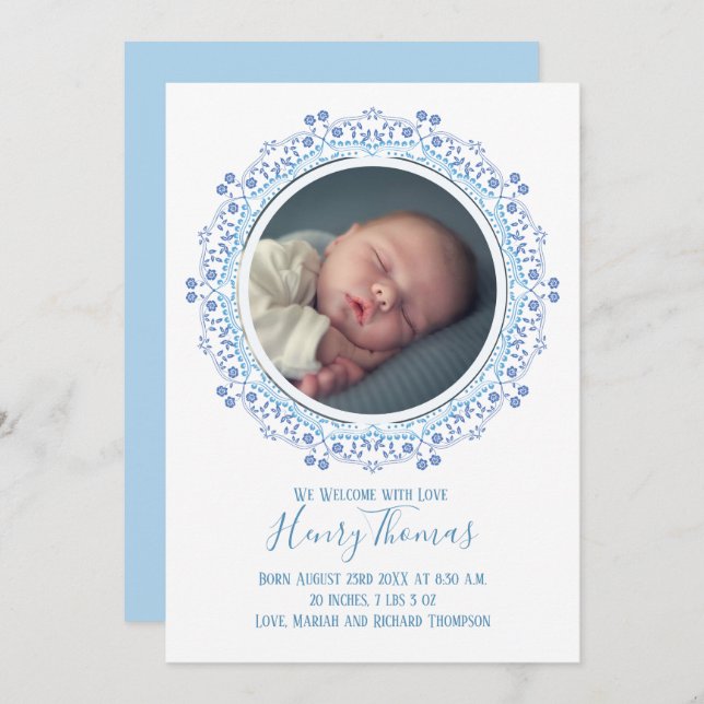 Klassisches Baby Boy Blue Foto (Vorne/Hinten)