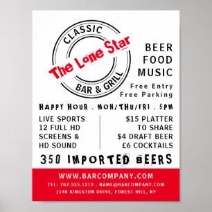 Klassisches Bar & Grill-Logo, Werbung in Pub/Braue Poster