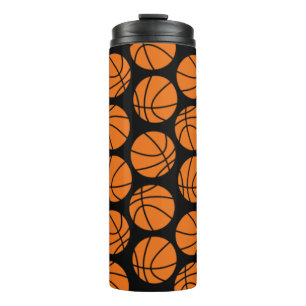 Klassisches Basketballmuster auf Schwarz Thermosbecher
