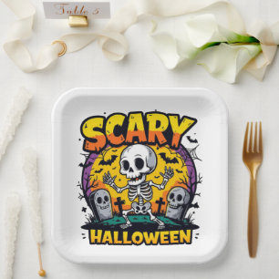 Klassisches Beängstigendes Halloween-Skelett Pappteller