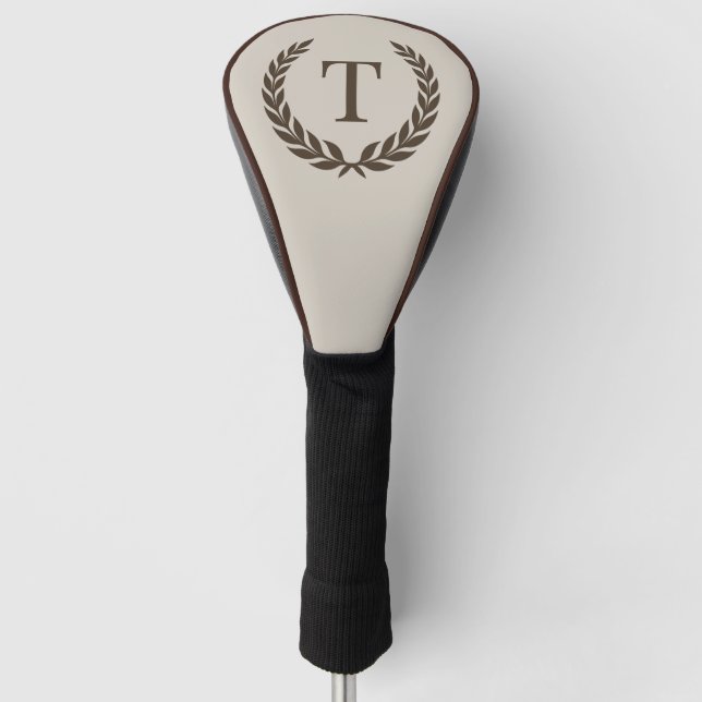Klassisches Beige & Dunkelbraun Initial Lorbeer Mo Golf Headcover (Vorderseite)